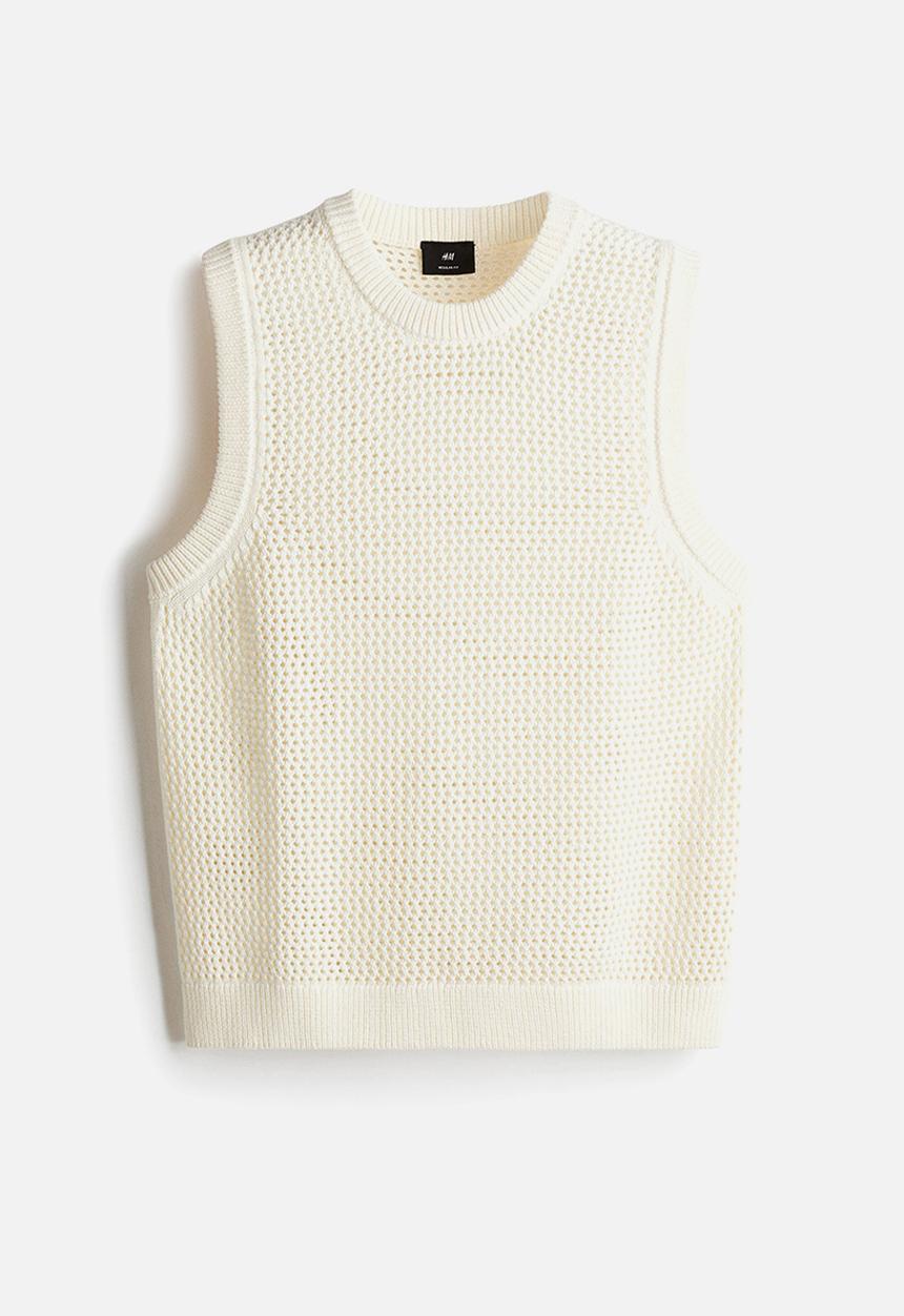 H&M - Regular fit pointelle-knit vest top - cream 