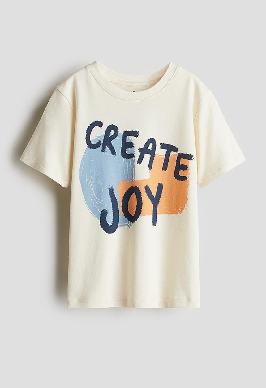 H&M - Printed T-shirt - light yellow/create joy