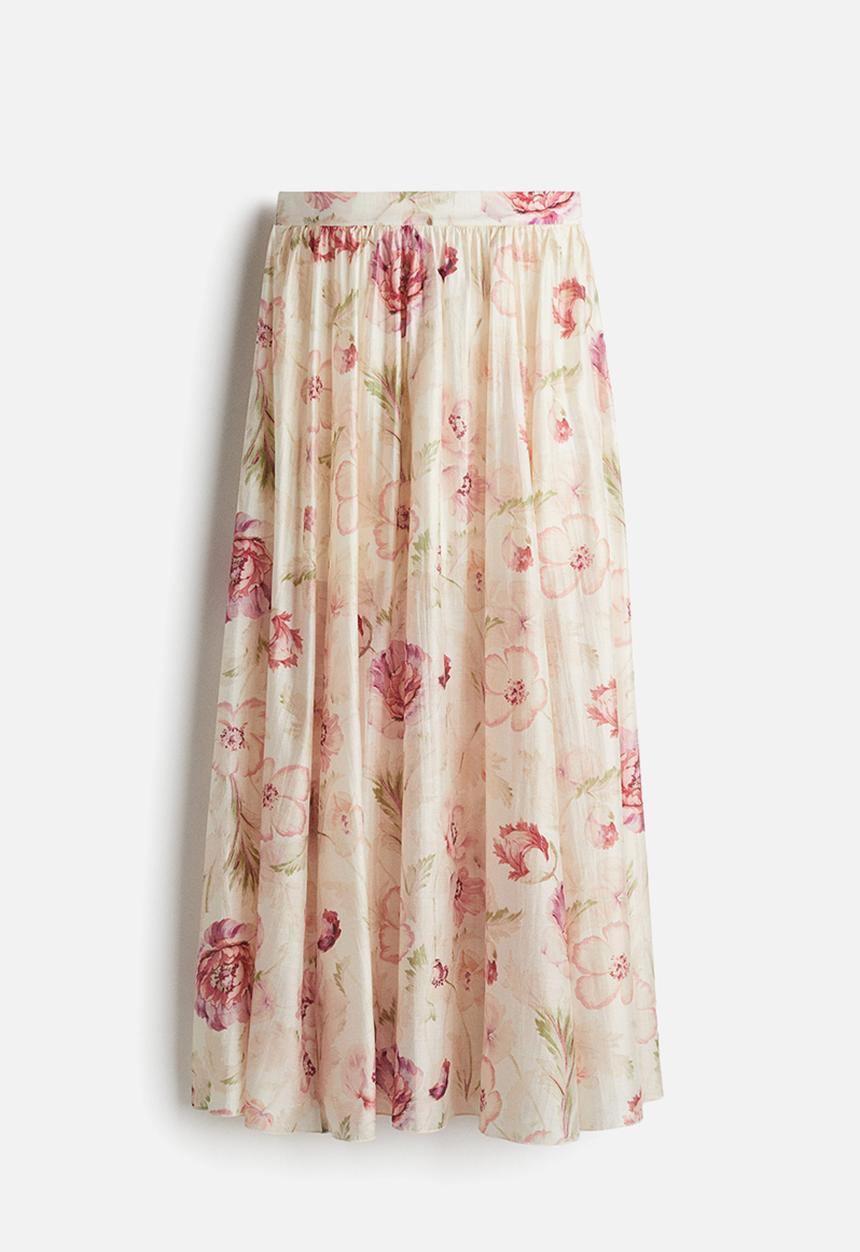 H&M - Voluminous maxi skirt - cream & pink floral