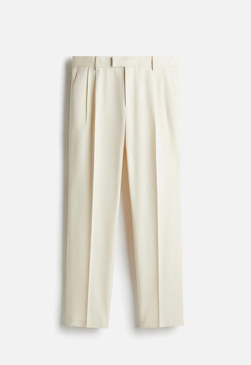 H&M - Regular fit tailored linen-blend trousers - light beige