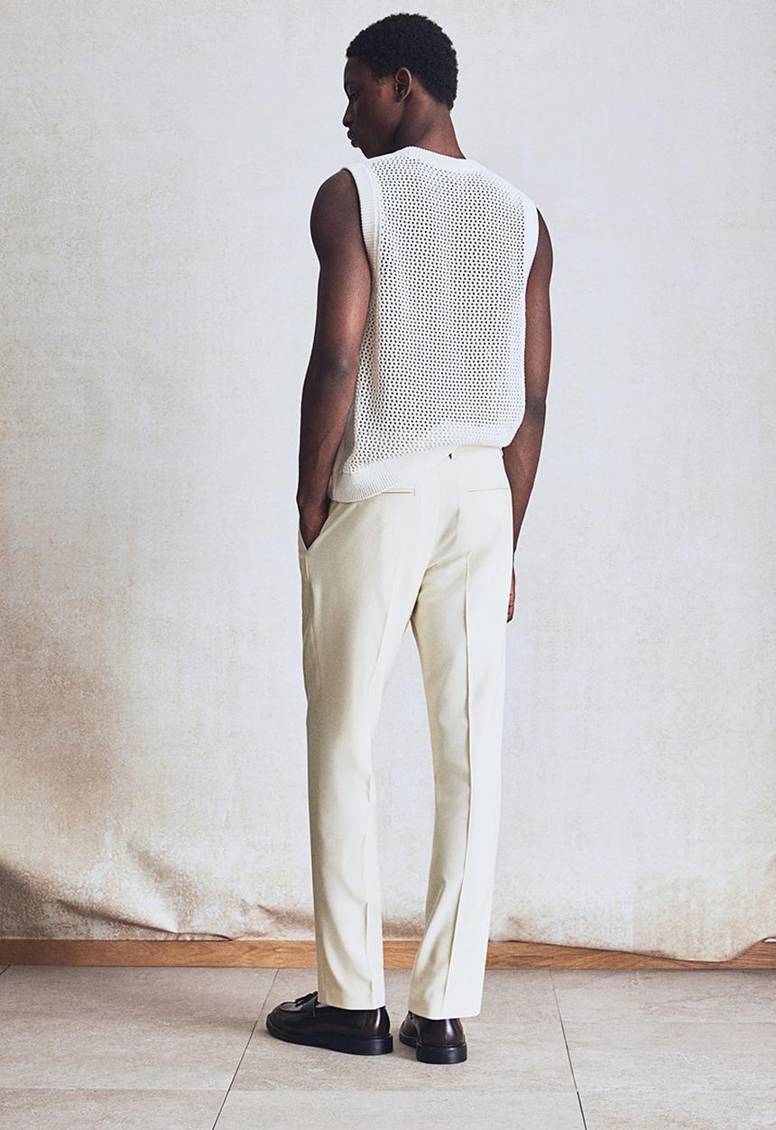 H&M - Regular fit tailored linen-blend trousers - light beige