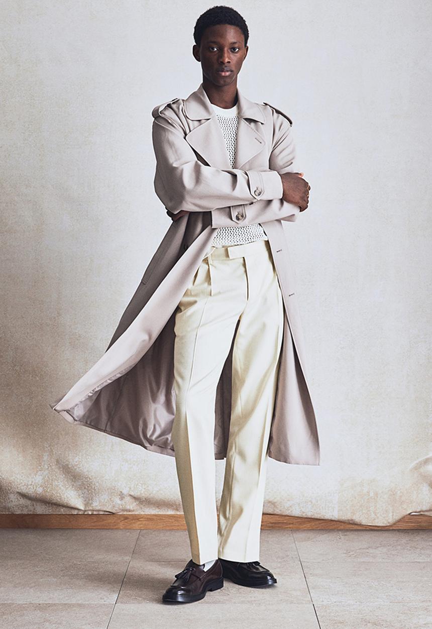 H&M - Regular fit tailored linen-blend trousers - light beige