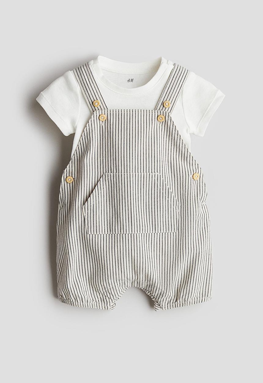 H&M - 2-Piece cotton set - light beige/striped