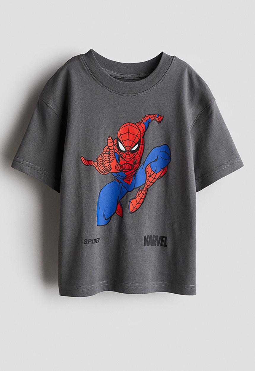 H&M - Printed T-shirt - dark grey/spider-man 