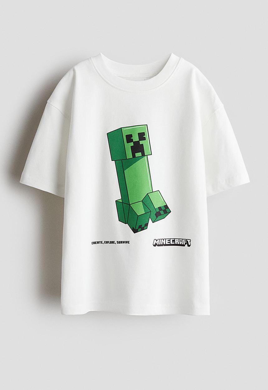 H&M - Printed T-shirt - white/minecraft