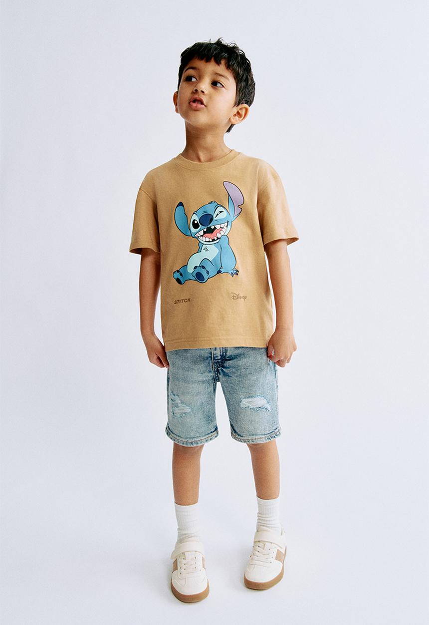 H&M - Printed T-shirt - dark beige/lilo & stitch