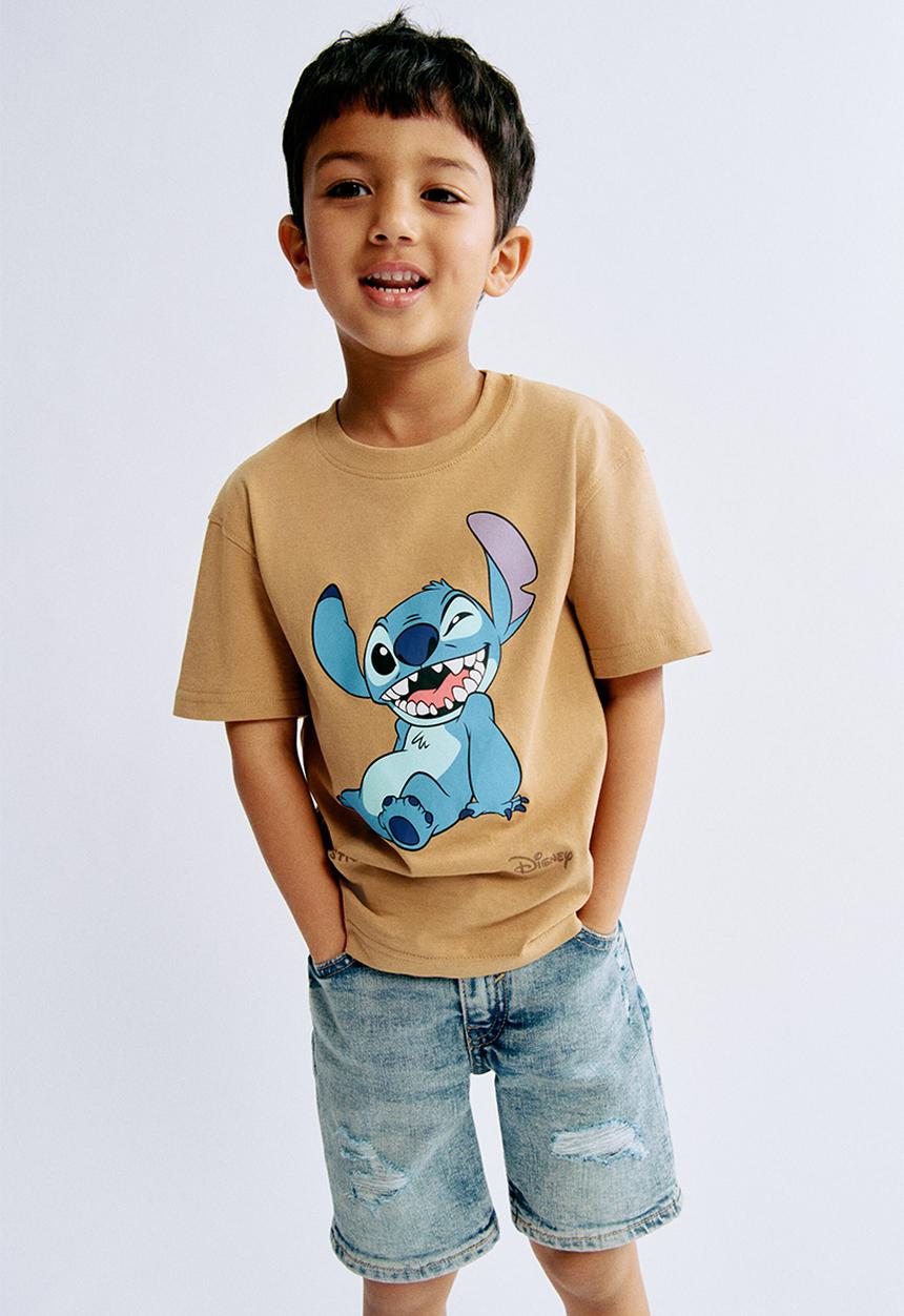 H&M - Printed T-shirt - dark beige/lilo & stitch