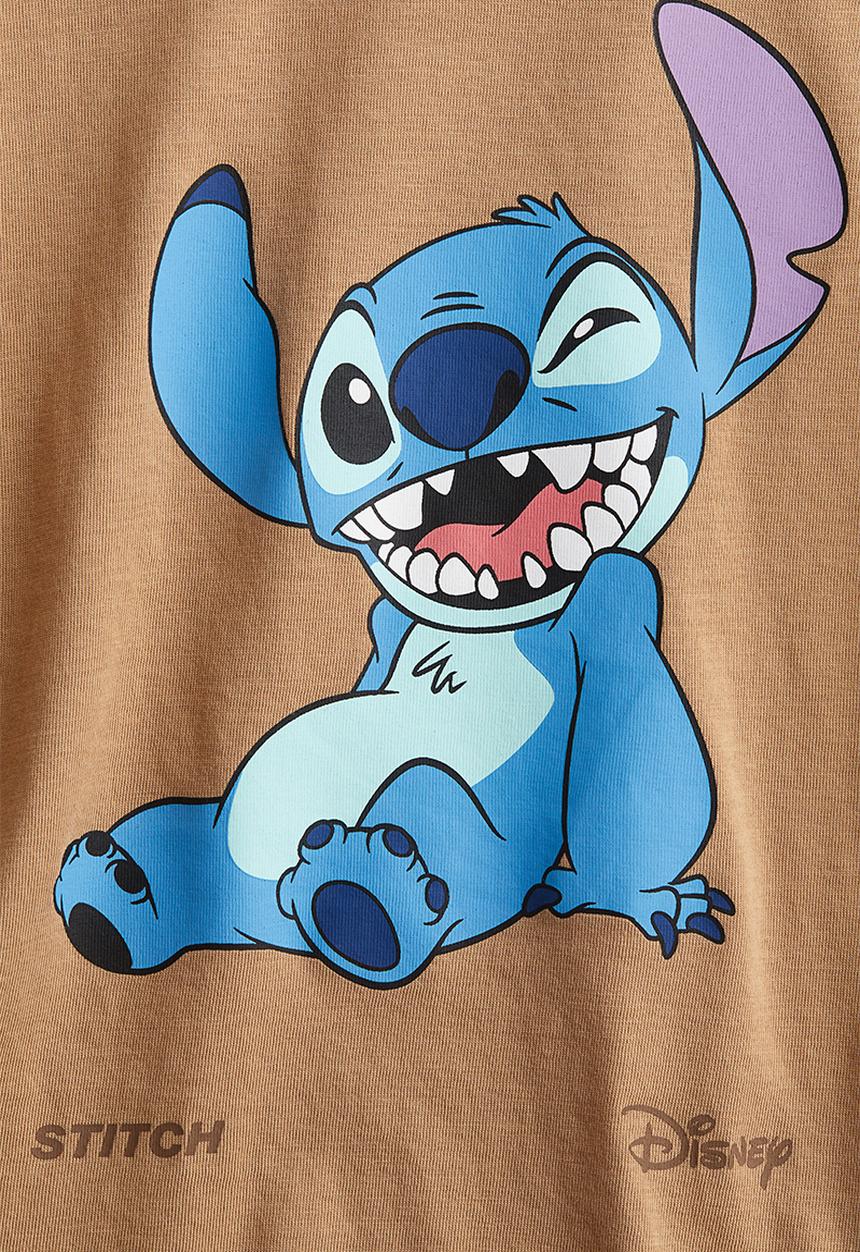 H&M - Printed T-shirt - dark beige/lilo & stitch