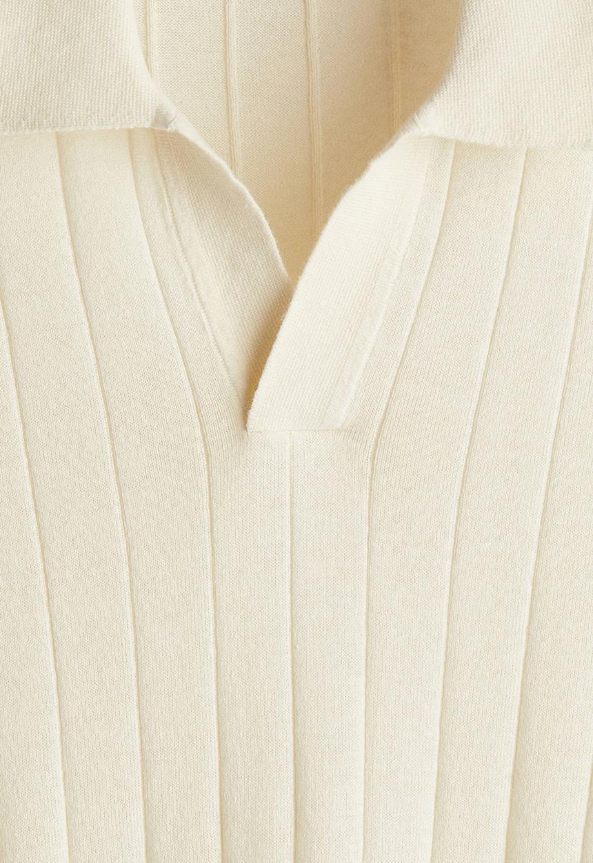 H&M - Regular fit linen-blend polo shirt - cream