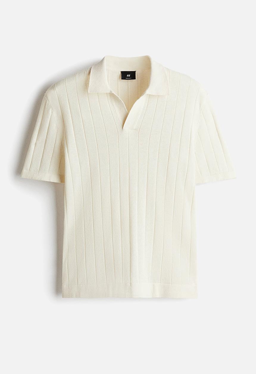 H&M - Regular fit linen-blend polo shirt - cream