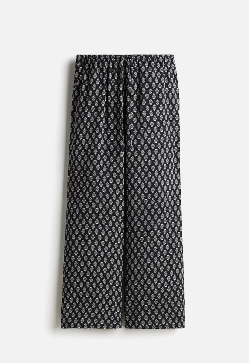 H&M - Straight drawstring trousers - dark grey patterned 