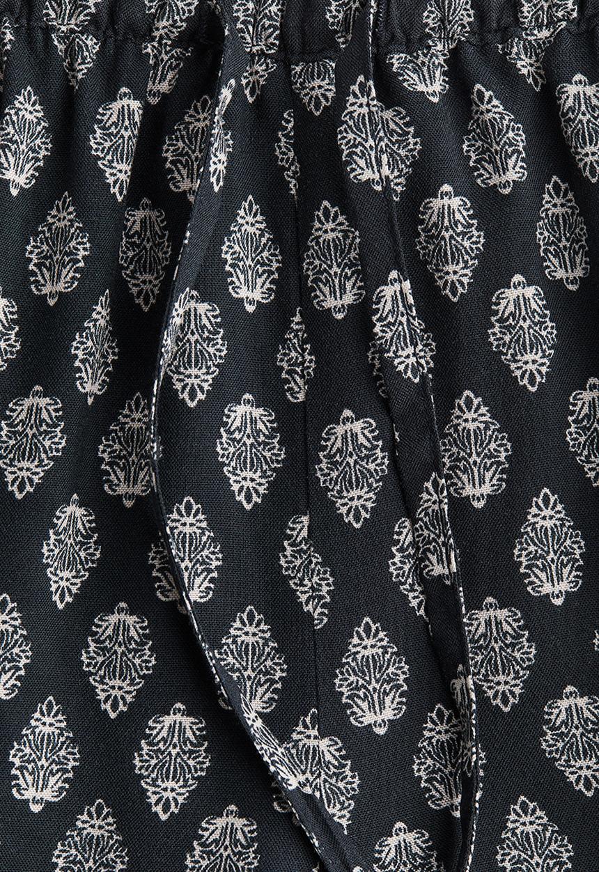 H&M - Straight drawstring trousers - dark grey patterned 
