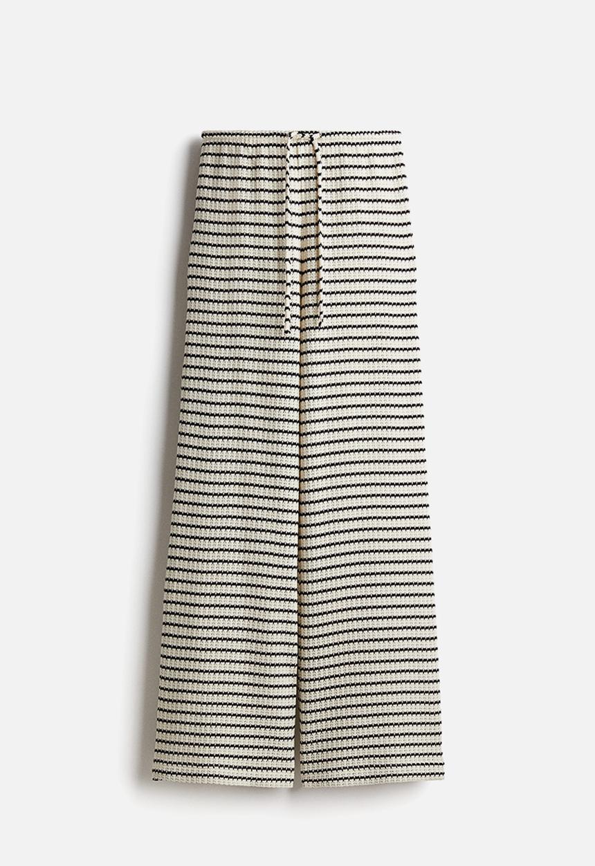 H&M - Textured-knit trousers - cream/striped