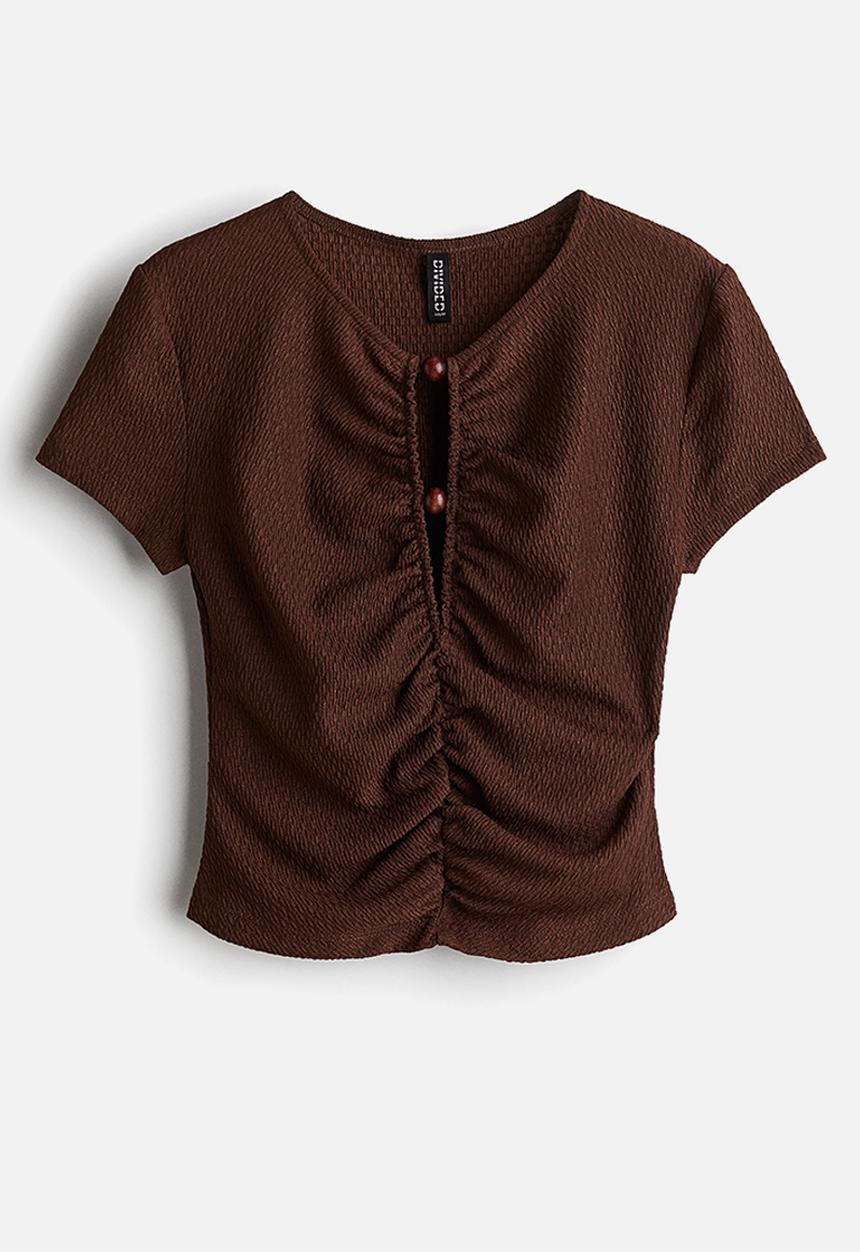 H&M - Bead-detail ruched top - dark brown