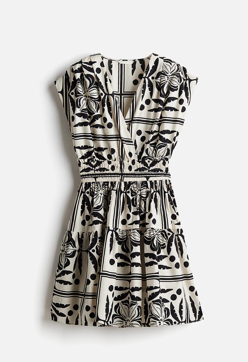 H&M - Cotton dress - cream & black patterned