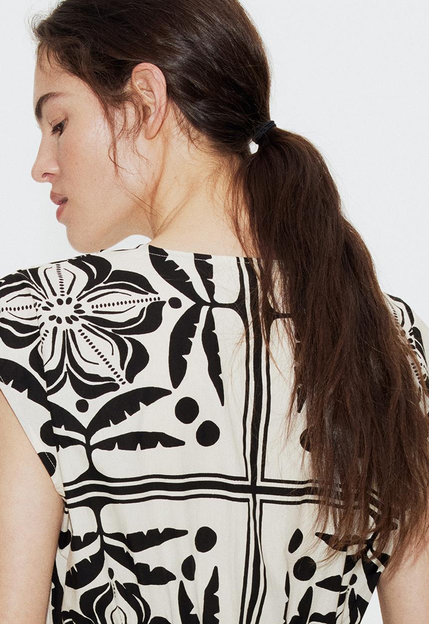 H&M - Cotton dress - cream & black patterned