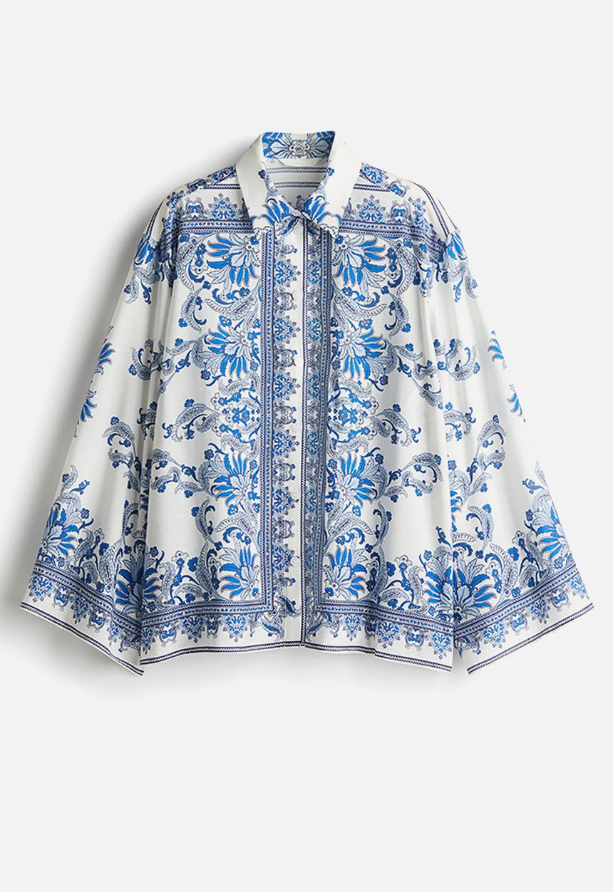 H&M - Loose-fit shirt - white/paisley-patterned 