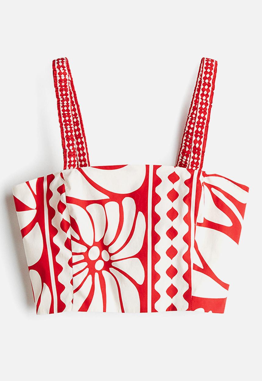 H&M - Cropped poplin top - bright red/patterned