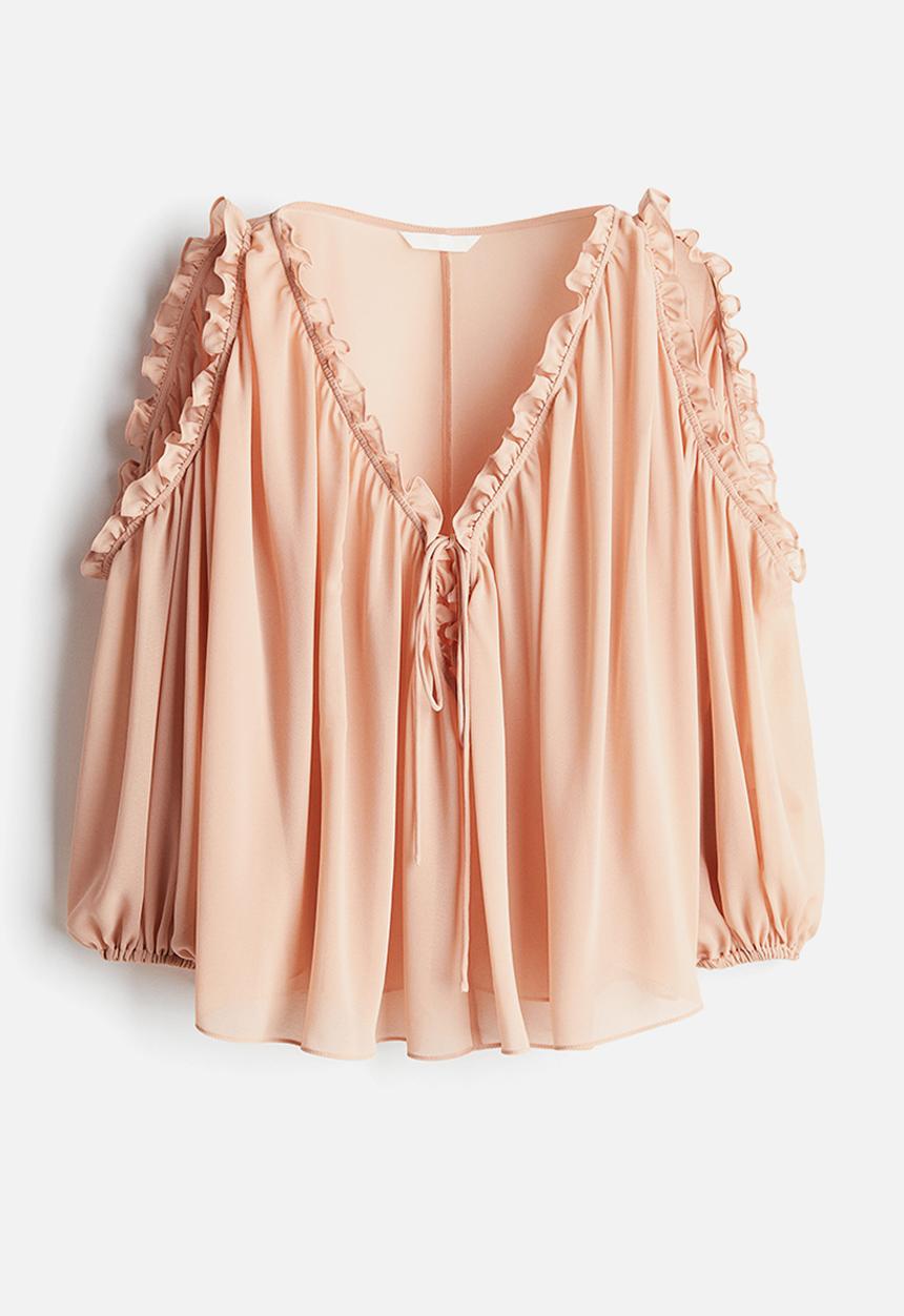 H&M - Cold-shoulder chiffon blouse - powder pink 
