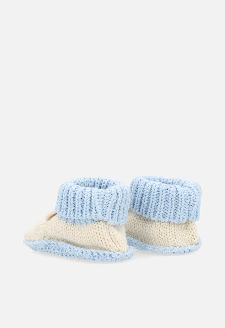 Pop Candy - Woollen bear booties - blue/beige