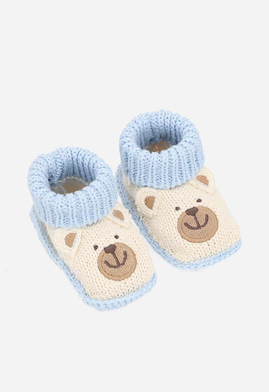 Pop Candy - Woollen bear booties - blue/beige