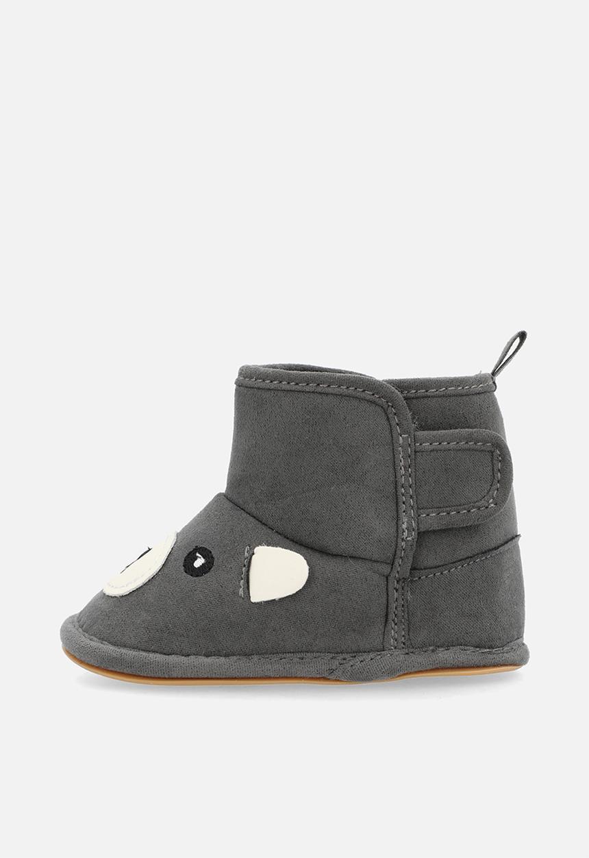 Pop Candy - Bear face ankle length slipper boots - charcoal grey