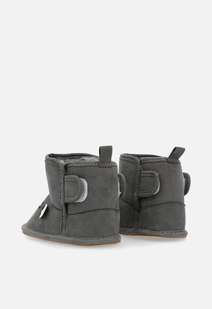 Pop Candy - Bear face ankle length slipper boots - charcoal grey