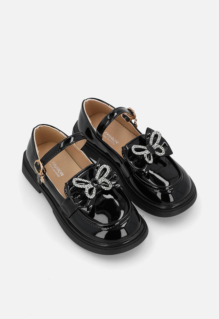Pop Candy - Mary Janes with bow and studded butterfly detail - black