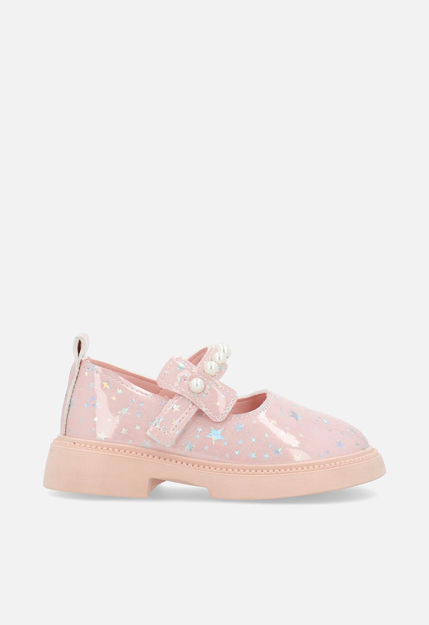Pop Candy - Mary Janes with pearl studded strap - pink/stars multi