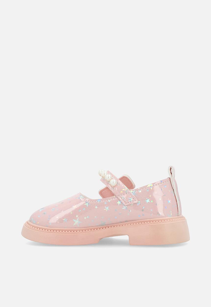 Pop Candy - Mary Janes with pearl studded strap - pink/stars multi