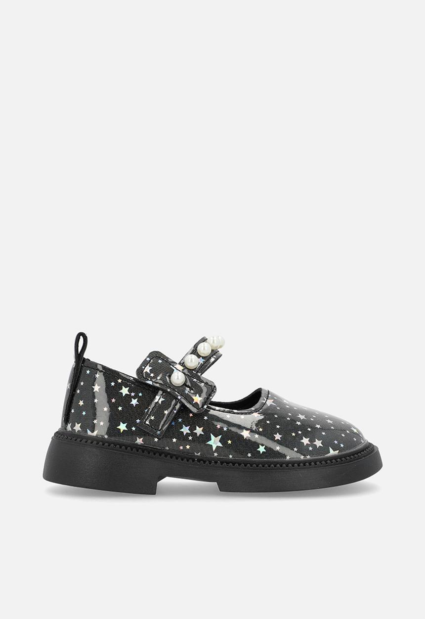 Pop Candy - Mary Janes with pearl studded strap - black/stars multi