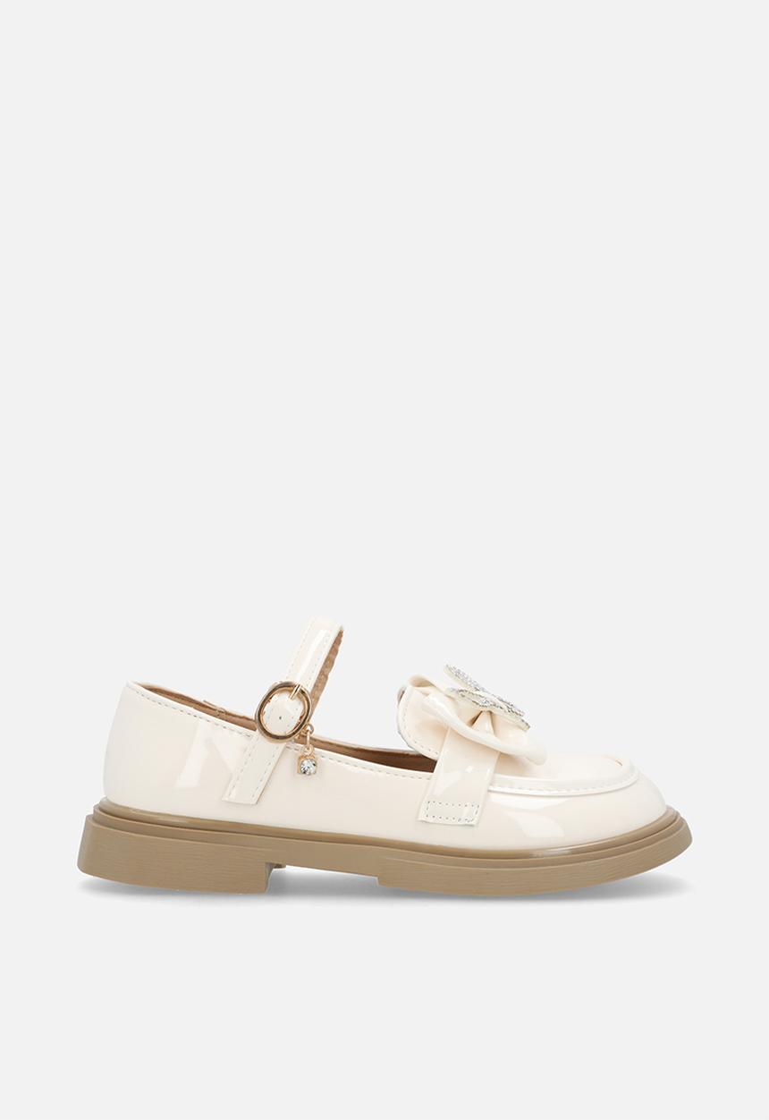 Pop Candy - Mary Janes with bow and studded butterfly detail - cream