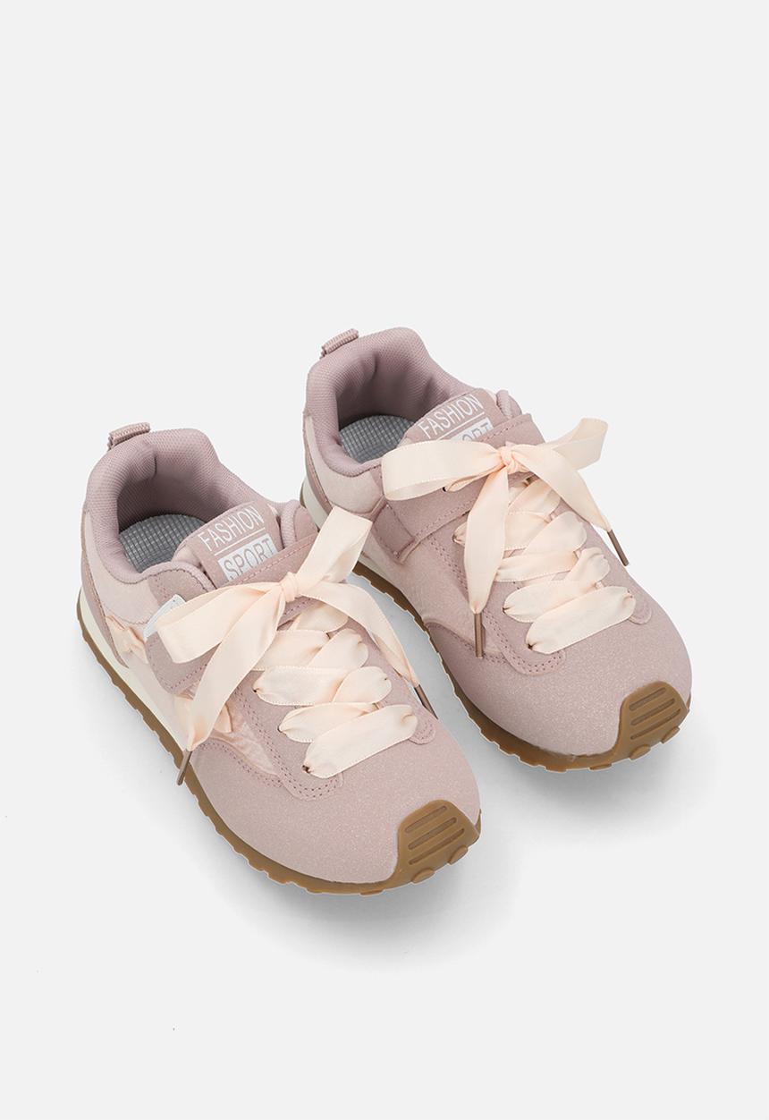Pop Candy - Silk ribbon sneakers with mini bows - mauve/pink peach