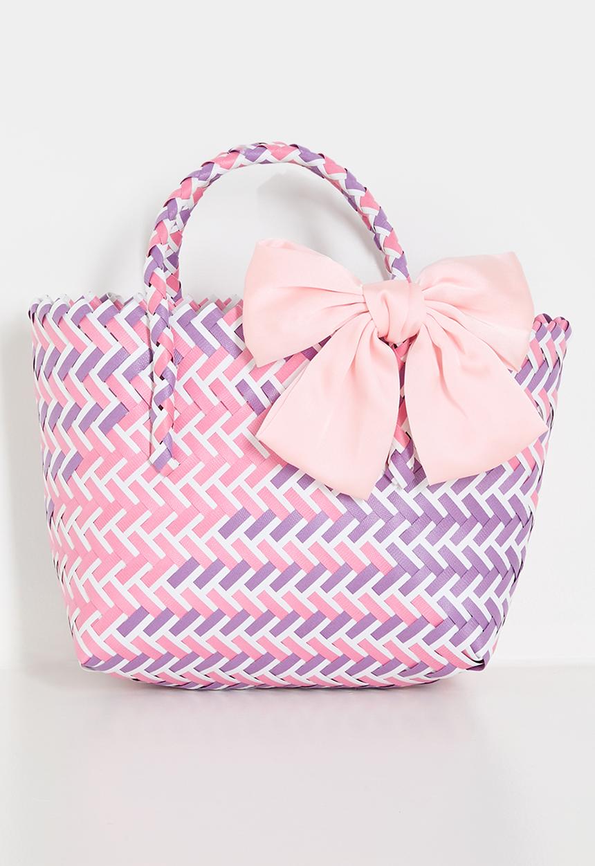 Pop Candy - Wove basket bag with contrast bow - pink/purple