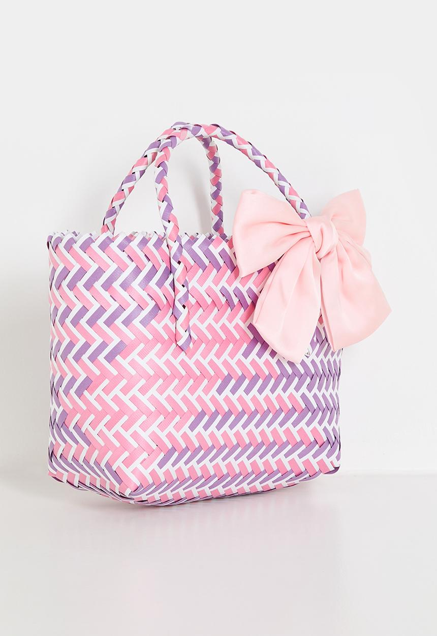 Pop Candy - Wove basket bag with contrast bow - pink/purple