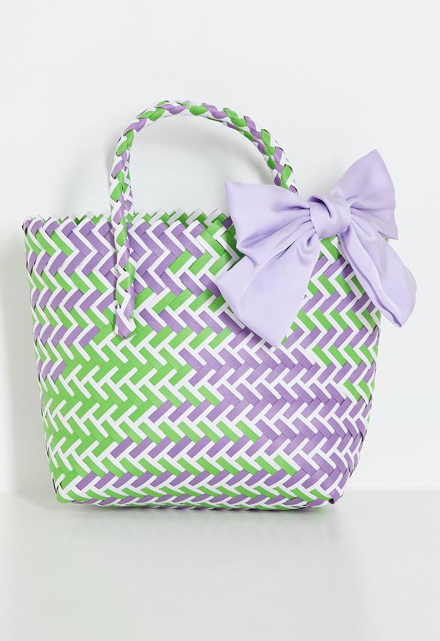 Pop Candy - Woven basket bag with contrast bow - lilac/green