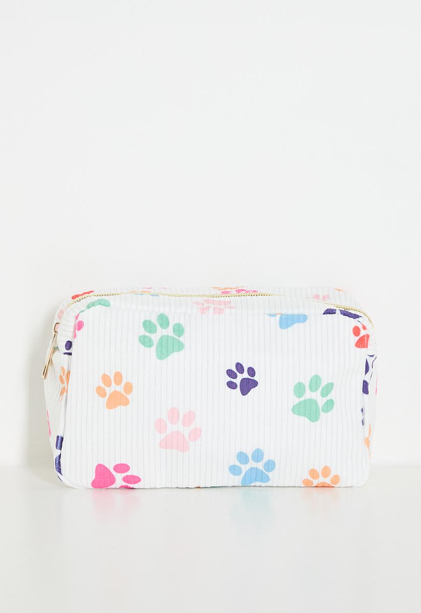 Pop Candy - Paw print corduroy cosmetic bag - white/multi