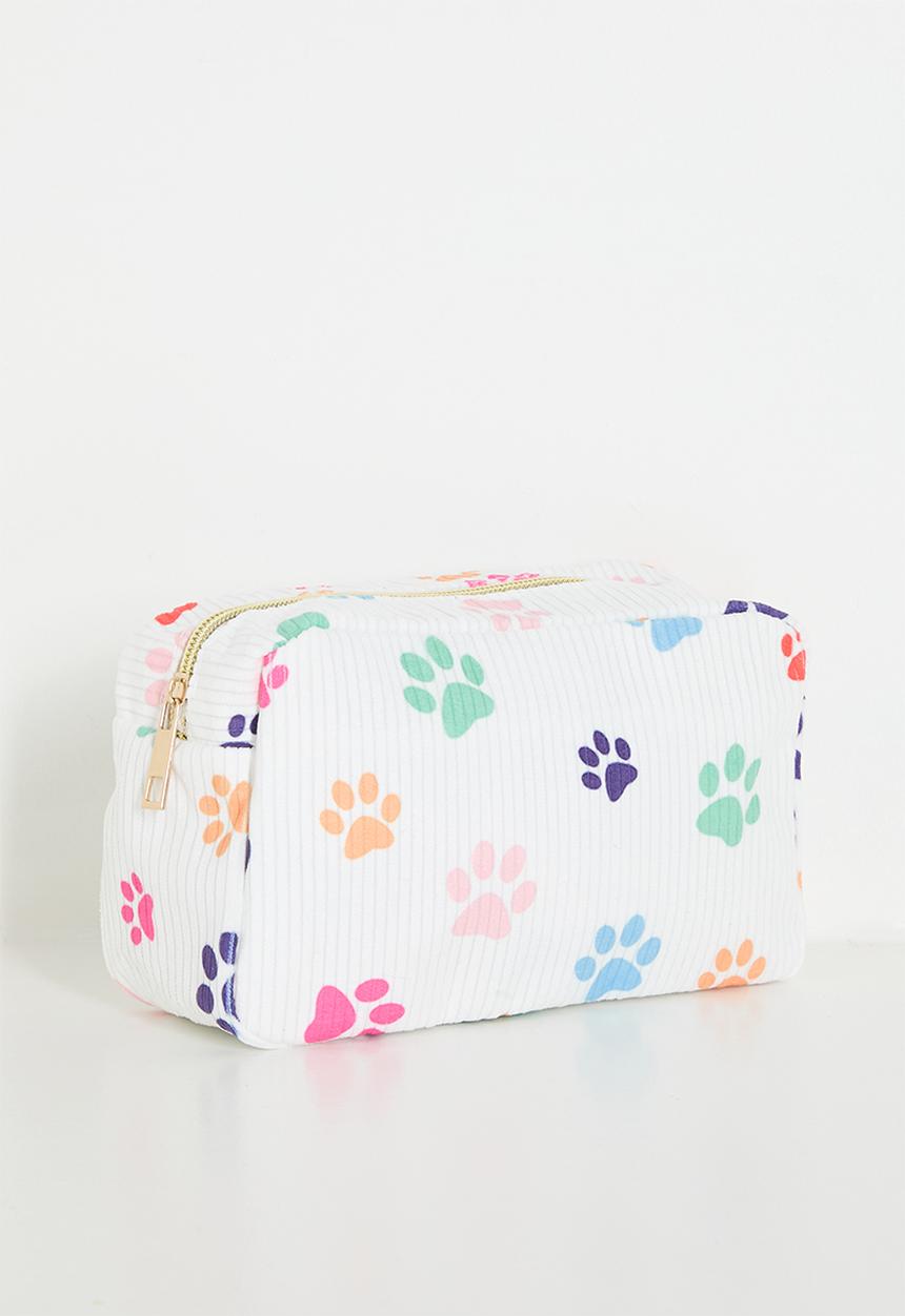 Pop Candy - Paw print corduroy cosmetic bag - white/multi