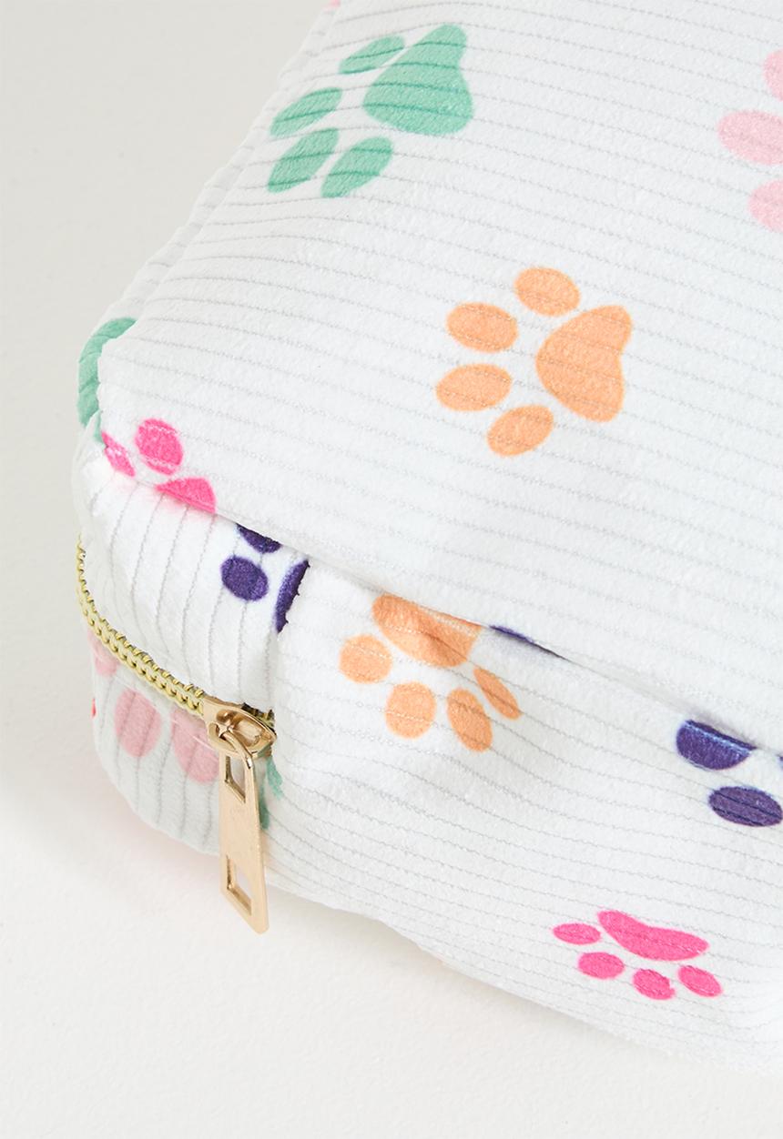 Pop Candy - Paw print corduroy cosmetic bag - white/multi