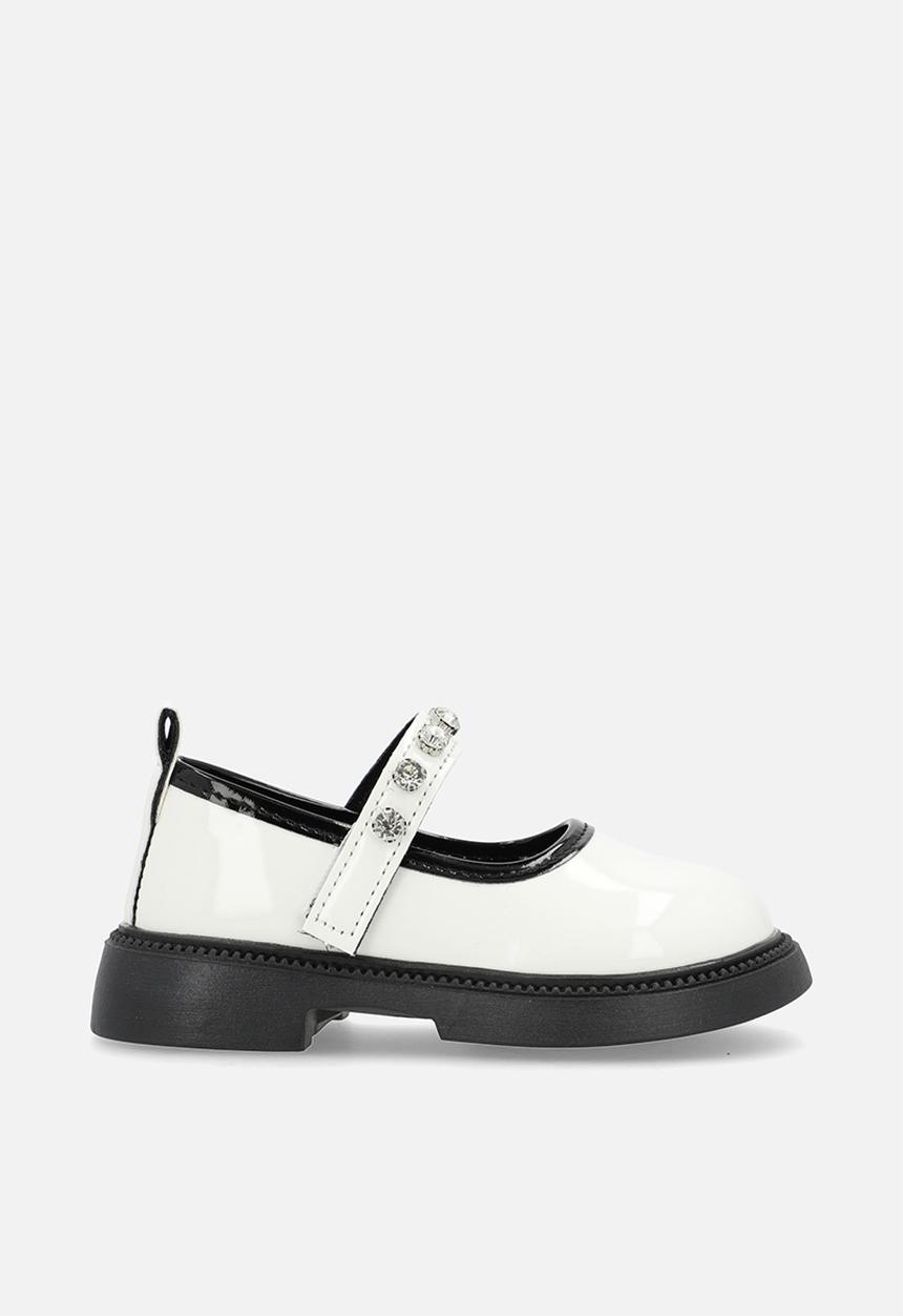 Pop Candy - Mary Janes with diamond studded strap - white/black