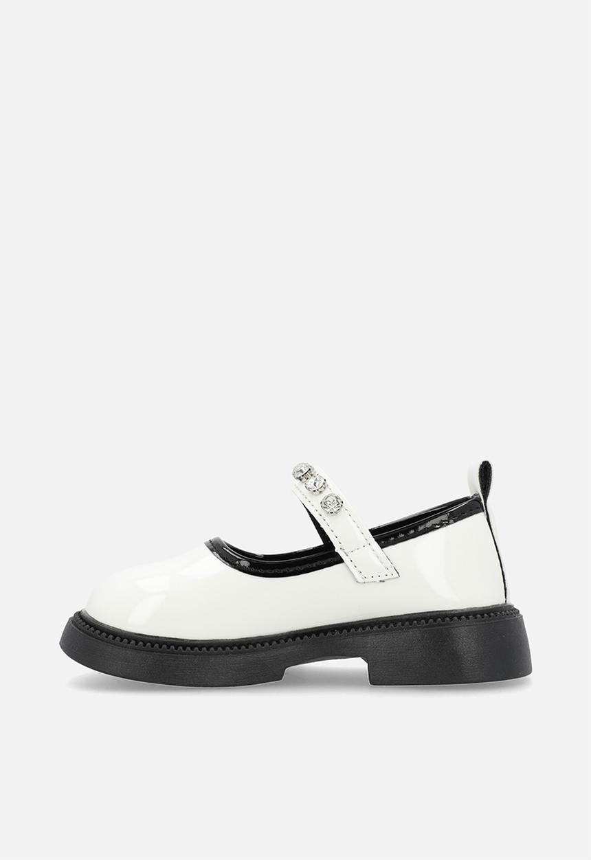 Pop Candy - Mary Janes with diamond studded strap - white/black