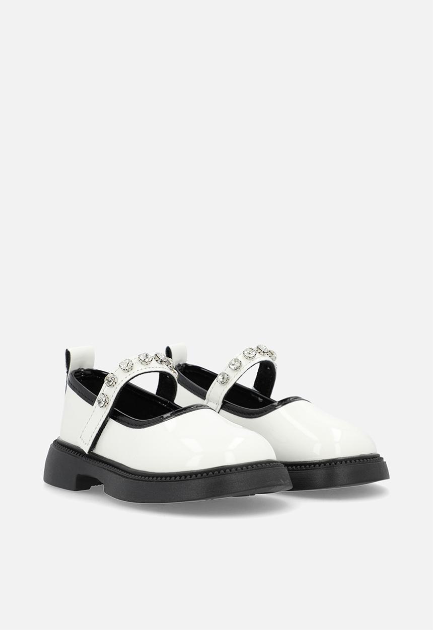 Pop Candy - Mary Janes with diamond studded strap - white/black