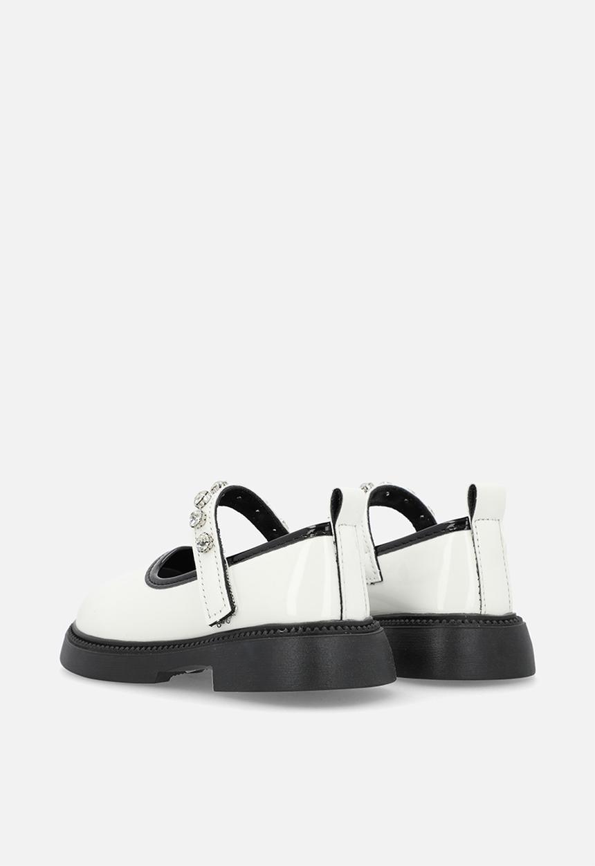 Pop Candy - Mary Janes with diamond studded strap - white/black