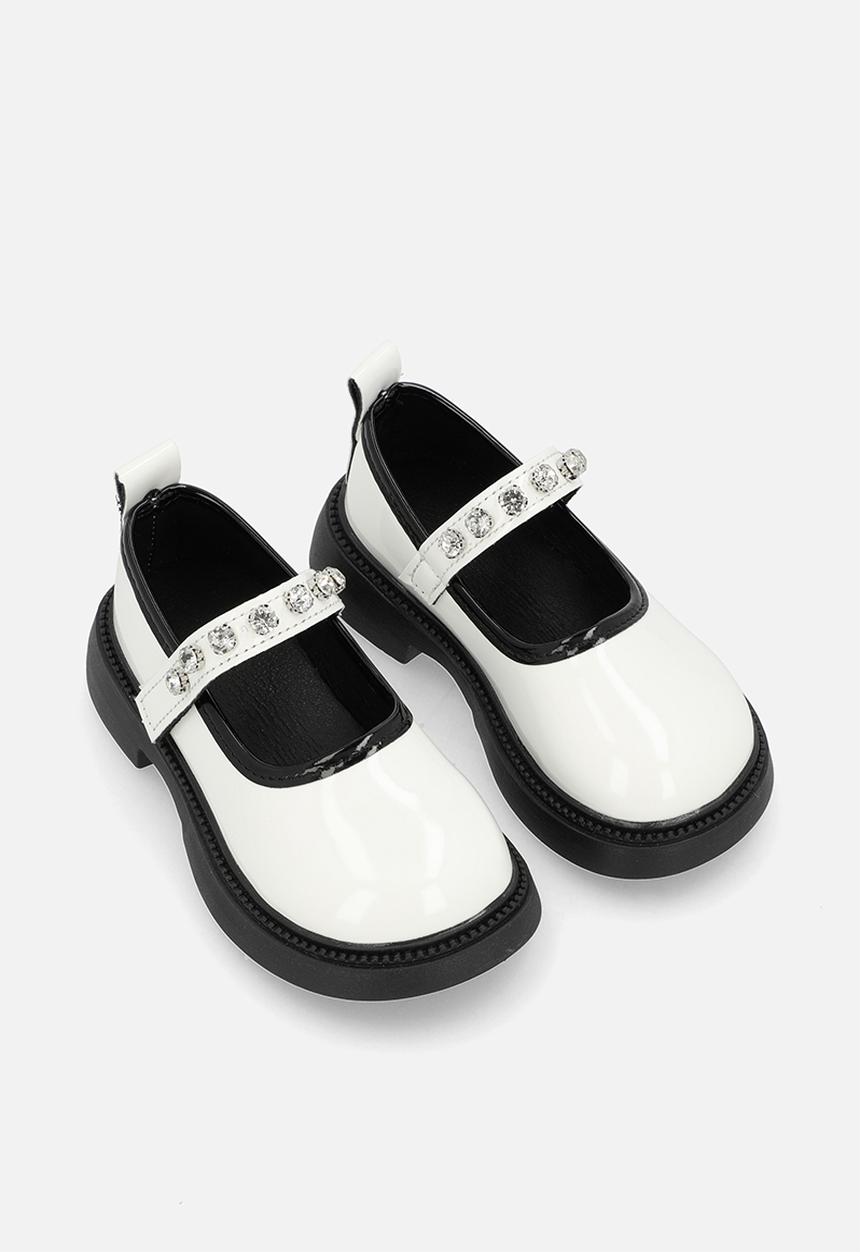 Pop Candy - Mary Janes with diamond studded strap - white/black
