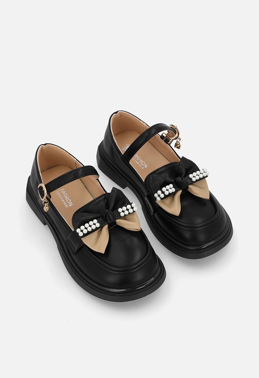 Pop Candy - Mary jane loafer with two-tone bow - black/beige