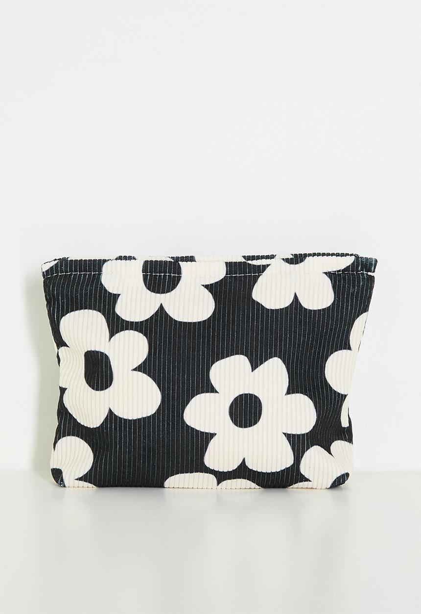 Pop Candy - Floral printed corduroy cosmetic case - black/white