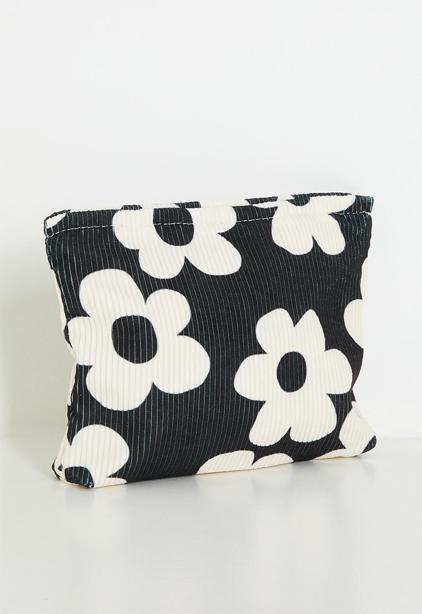 Pop Candy - Floral printed corduroy cosmetic case - black/white