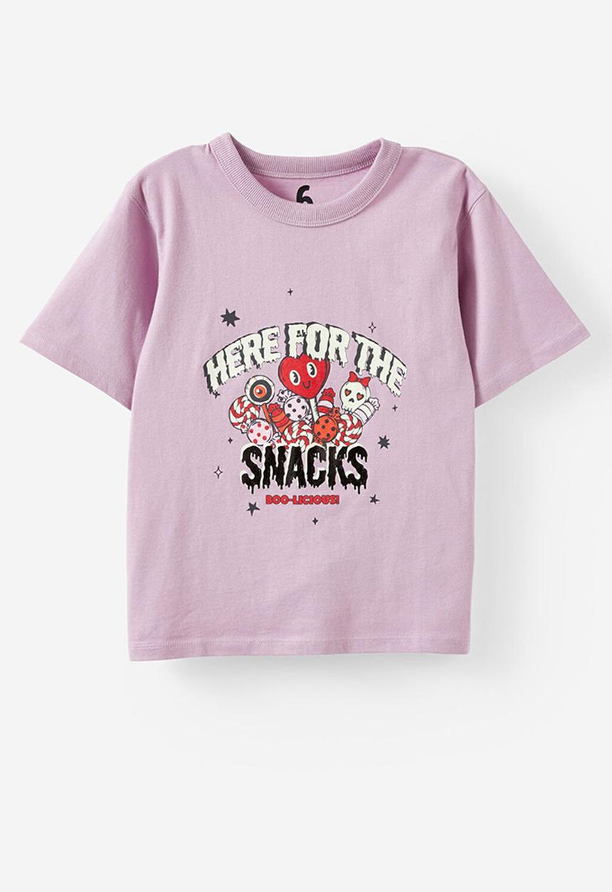 Cotton On - Poppy oversize graphic print tee - pers chalky mauve/here for the snacks