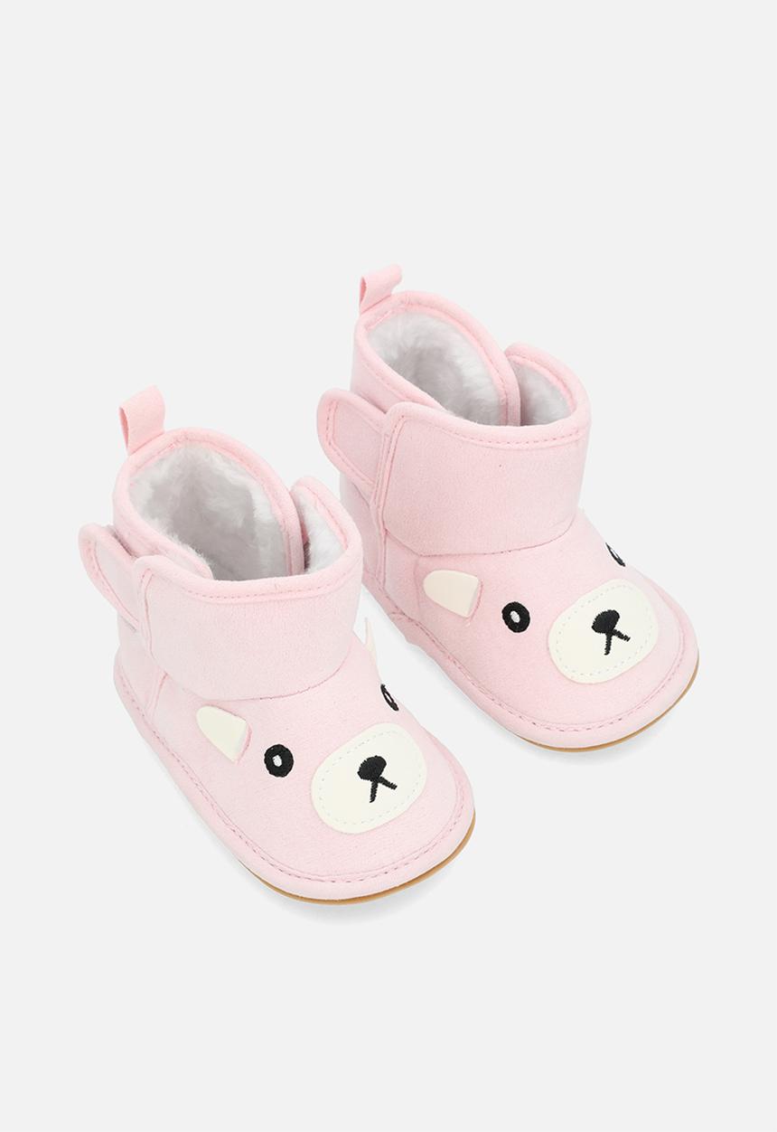 Pop Candy - Bear face ankle length slipper boots - pink