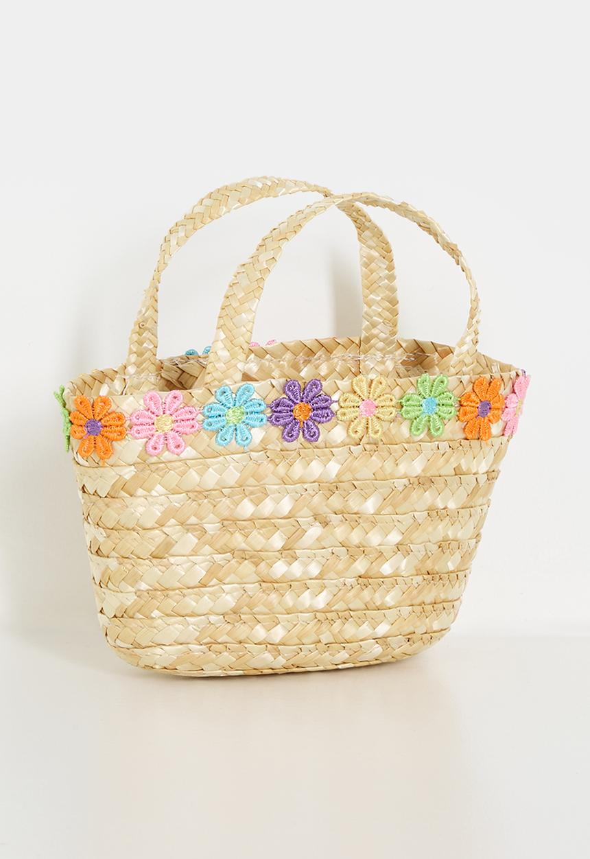 Pop Candy - Woven tote bag with flower chain feature - natural/multi